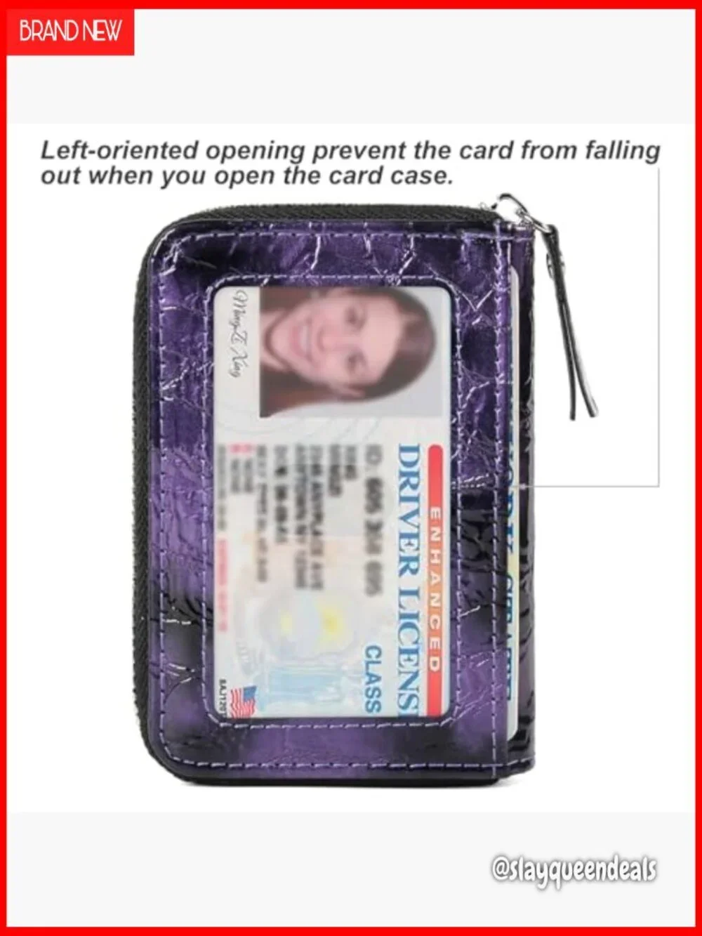 RFID Blocking Zipper Card Case Wallet, 9 Slots Accordion Organizer, PU Leather
